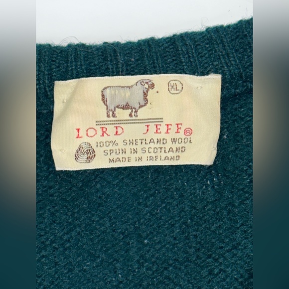 Vintage LORD JEFF 100% Shetland Wool V- Neck Sweater Size XL Made In Ireland - Picture 4 of 9